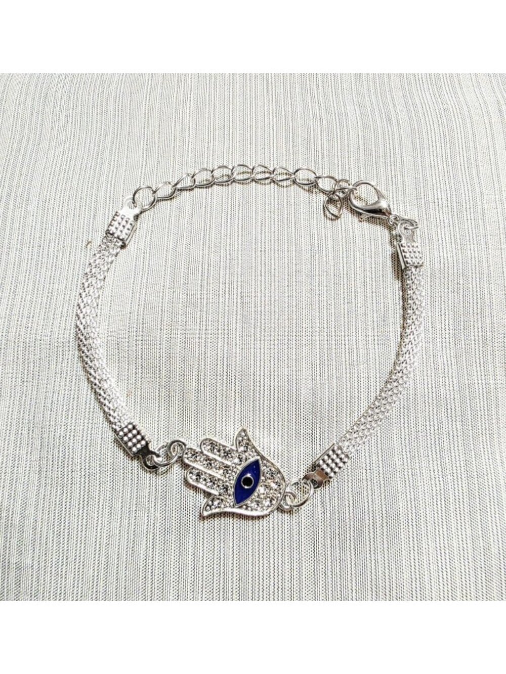 Silver Bracelet Hamsa Charm Hand Of Fatima Kabbalah Evil Eye Judaica USA Seller